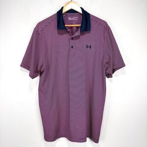 Under Armour Performance Polo Shirt Men XL Pink Navy Striped HeatGear‎ Wicking